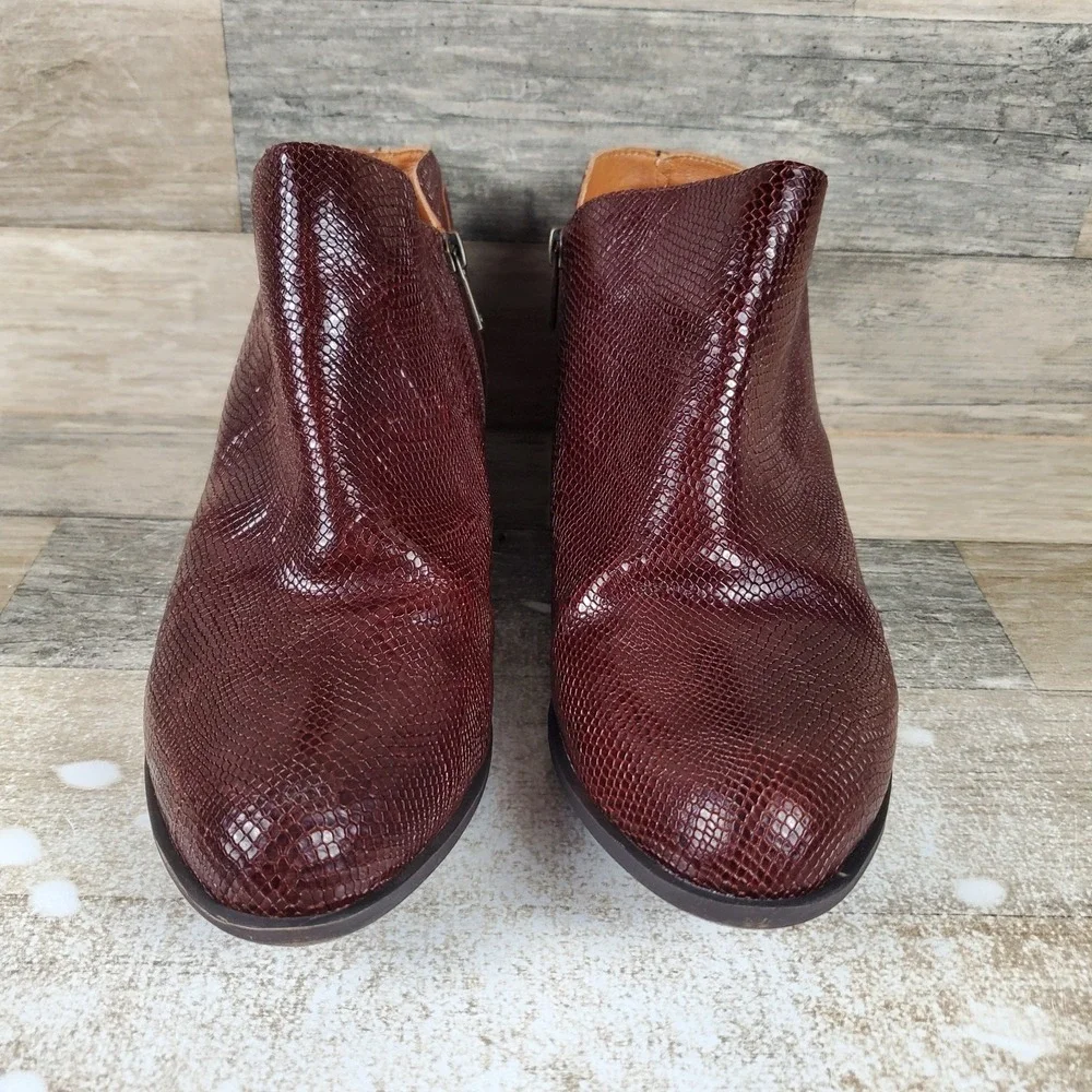 Lucky Brand Barlina Womens Bootie Sz 11 M Reishi Snake Print Side Zip Block Heel